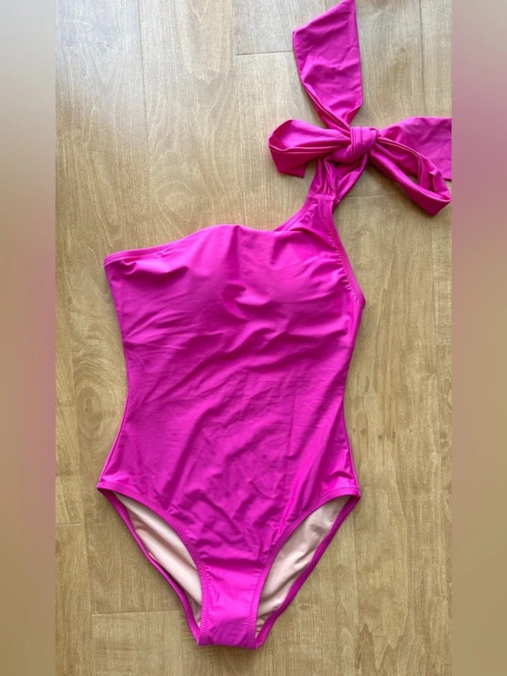 J. Crew One-Shoulder Bow Tie One-Piece Swimsuit, Fuchsia, Size 8, NWT